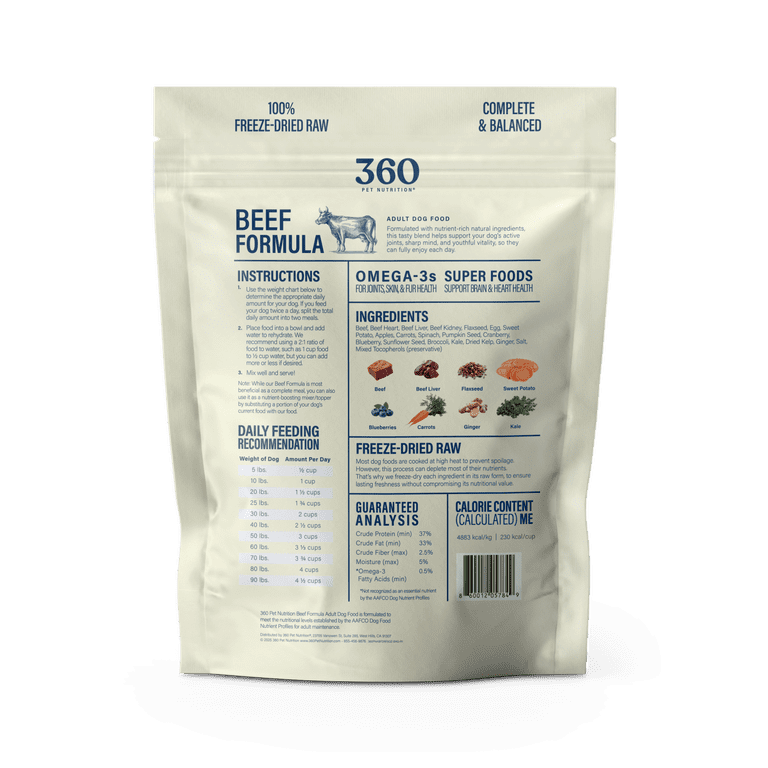 360 Pet Nutrition Beef Flavor Freeze Dried Dog Food, 5 oz. Bag