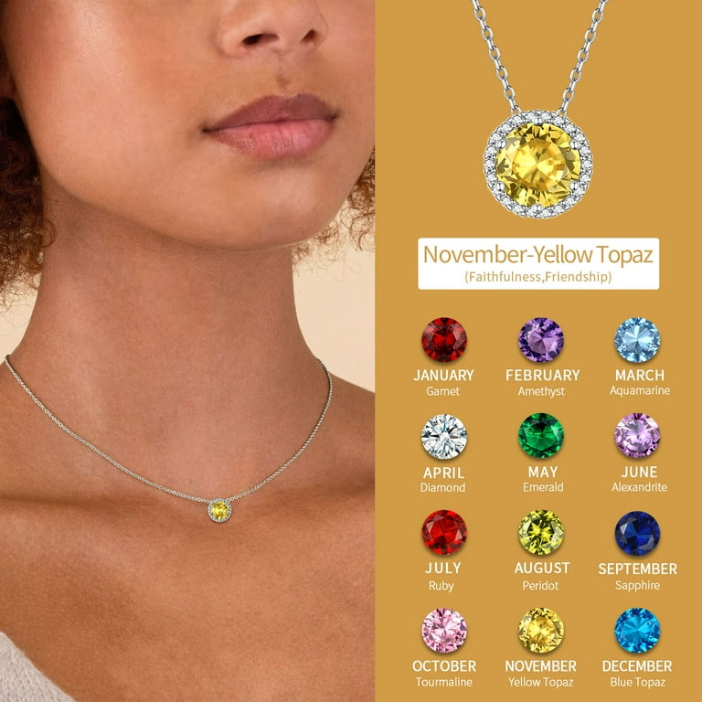 ChicSilver Women Necklace 925 Sterling Silver Necklace with November Yellow Topaz Birthstone Pendant Halo Necklace Gift for Mom