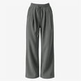 thumbnail image 7 of Women's Corduroy Wide Leg Long Pants Elastic Drawstring Waist with Pockets Soft Stretchy Loose Fit Casual Full Length Trousers for Fall Winter Gray, 7 of 7