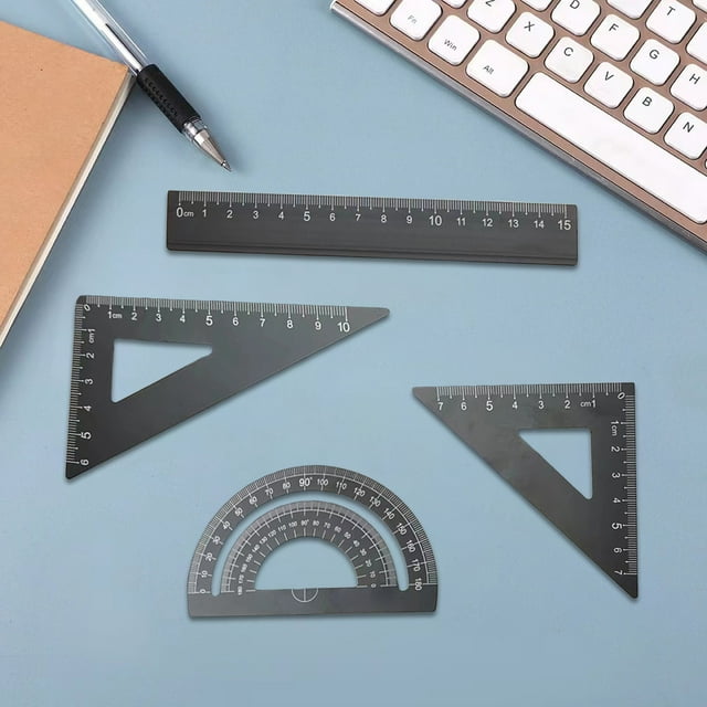 TOUMENY Ensemble de Règles en Alliage d'Aluminium 4 Pcs, Outils de Dessin Professionnels pour Étudiants et Examens, Trousse de Dessin Géométrie Multifonctionnelle avec Rapporteur