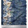 thumbnail image 1 of Soimoi Blue Rayon Fabric Grandiflora Roses Floral Print Fabric by The Yard 58 Inch Wide, 1 of 3
