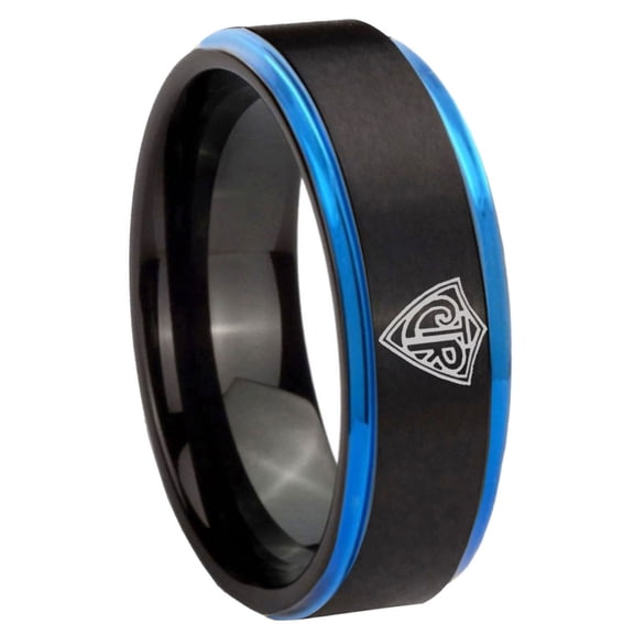 CTR Pattern Step Edge Black And Blue Tungsten Men's Ring 10MM