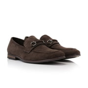 Ferro Aldo Demitri MFA19683 Classic Moc-toe Penny Loafers with decorative Buckle, in Chocolate Suede, Mens US Size 9.5