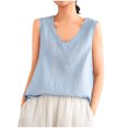 thumbnail image 6 of Annhoo Womens Cotton Linen Tank Tops V Neck Sleeveless Shirts Trendy Loose Casual Beach Vacation Solid Blouses, 6 of 9