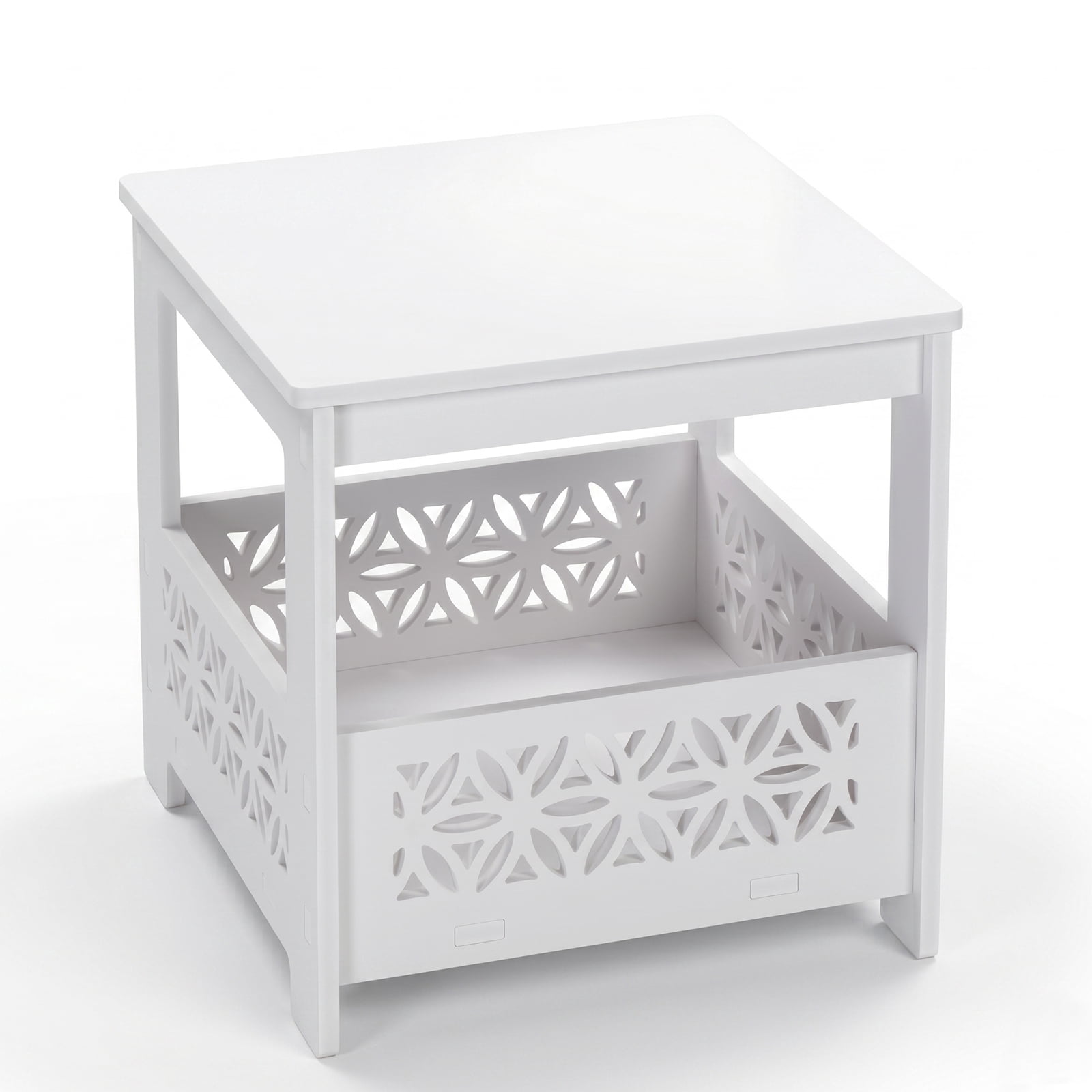 Side Table with Storage, Space Saving Nightstand for Small Spaces, Modern End Table for Indoor Outdoor, White