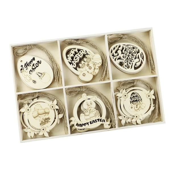 TureClos Paquete de 30 adornos de madera para el día de Pascua con 30 cuerdas de borde liso DIY, adornos de madera colgantes prácticos y creativos para decoración de fiestas TureClos JD729778602