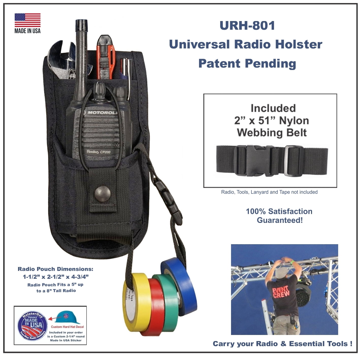 URH-801 Radio Belt Holster with Tool Pouch Also Functions as a Shoulder Holster - Adjustable Pouch Fits Radios 4-3/4" to 8-1/2" Tall - Made in USA by Holsterguy
