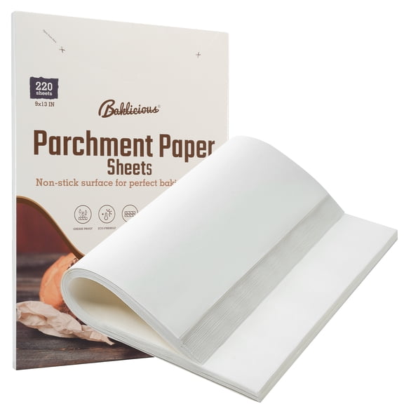 Baklicious 220 Pcs 9x13 in Parchment Paper Sheets Pre-Cut Non-Stick Parchment Baking Paper