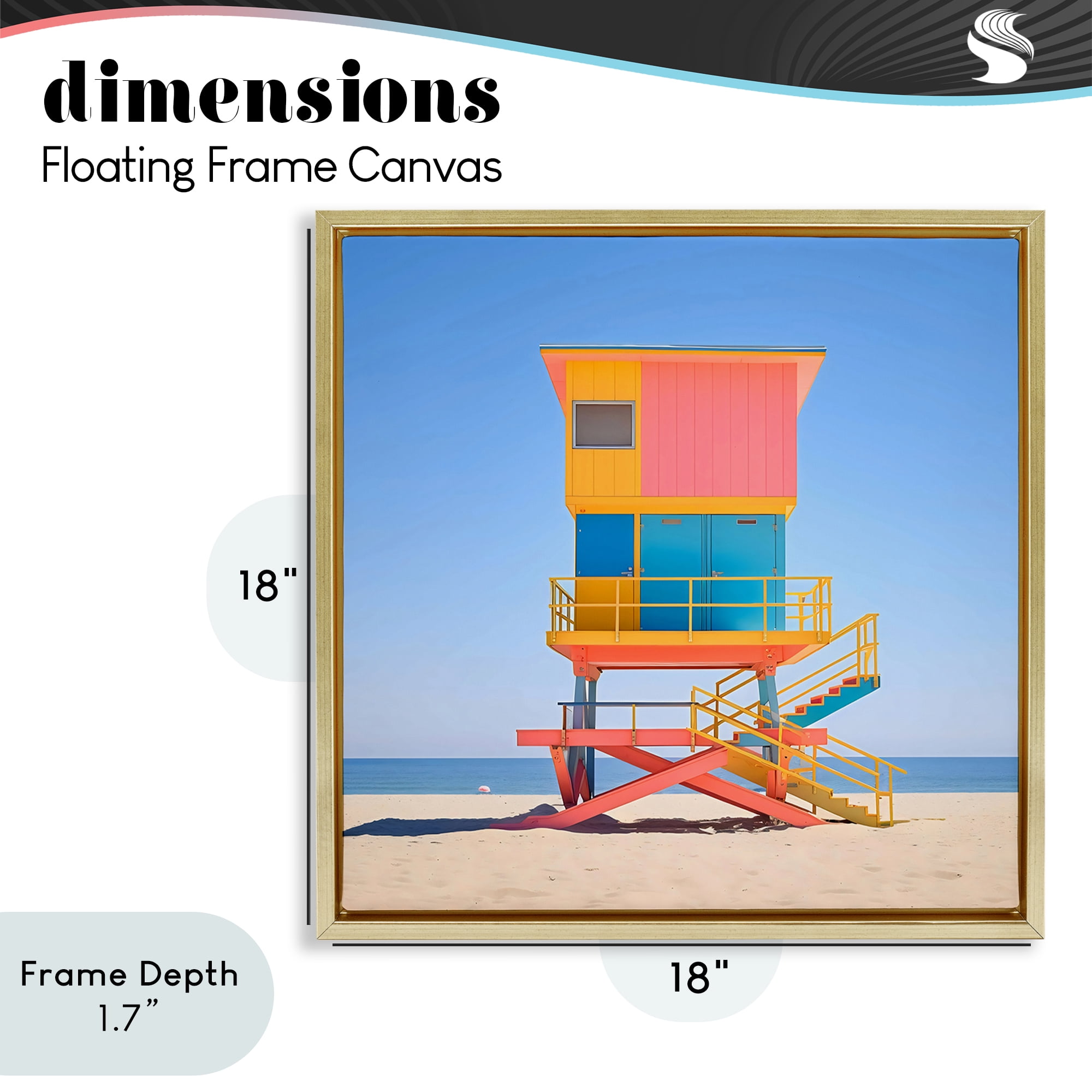 Stupell Industries Deco Lifeguard Tower on Beach Gold Framed Floater Canvas Wall Art, design by Creative Studio