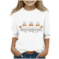 thumbnail image 2 of Feancey Kids Halloween T Shirts Girls 3/4 Sleeve Funny Cute Tops Holiday Casual Ghost Print Graphic Tees for Toddler Girl Crewneck Pullover Shirt White 3-4Years, 2 of 5