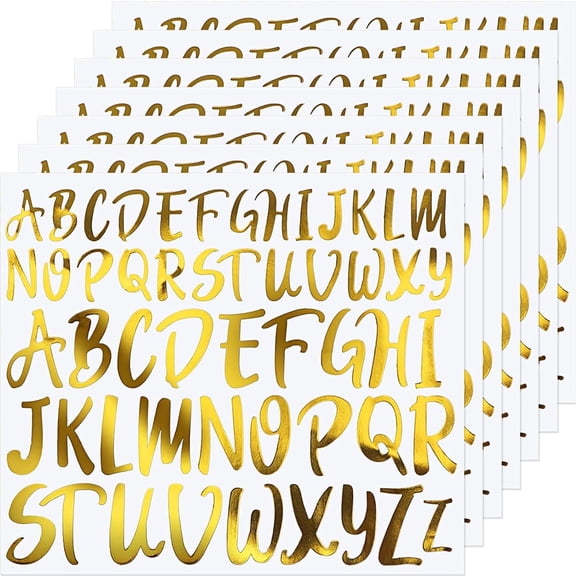 Januofit 416 Pcs Letter Stickers 8 Sheets Alphabet Stickers, 2 Size Vinyl Cursive Self-Adhesive Letter Personalized Decor for Scrapbooking Water Bottles Notebook DIY Crafts(1'', 1.5'',Gold)