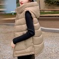 thumbnail image 5 of Brondbend Womans Jackets Womens Winter Coat Hooded Sleeveless Pocket Zipper Outerwear Solid Color Leisure Loose Fit Coats Ladies Daily Tops Khaki, 5 of 6