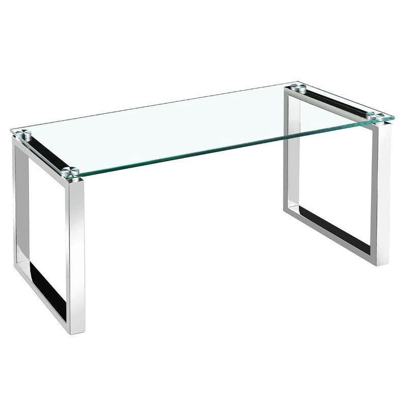 Gyna Large Coffee Table – Elegant Glass Top with Shiny Chrome Legs, Modern Design