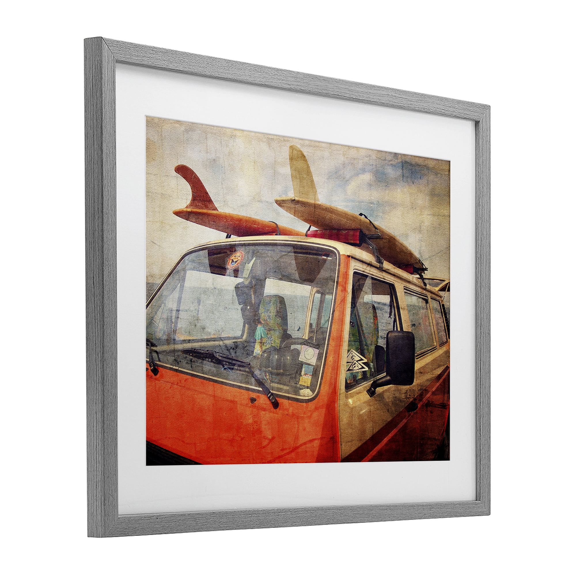 Stupell Industries Surf Bus Vintage Distressed Gray Framed Print Under Glass, design by Grotto Studios