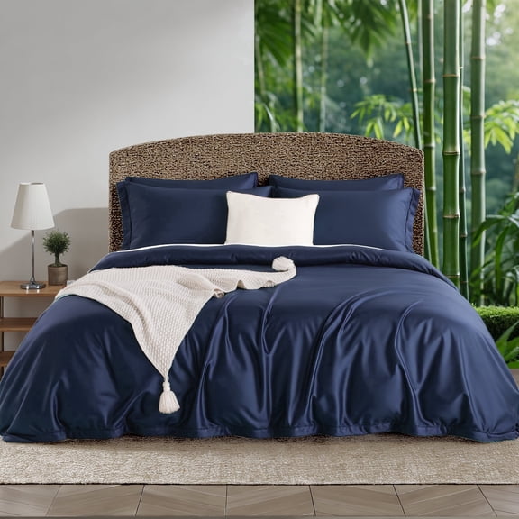 NEXHOME PRO Cooling Duvet Cover Queen Set, 100% Organic Viscose from Bamboo,Ultra Soft,1 Duvet Cover and 2 Pillowcases, 90"x90", Sapphire Blue, Comforter Not Included