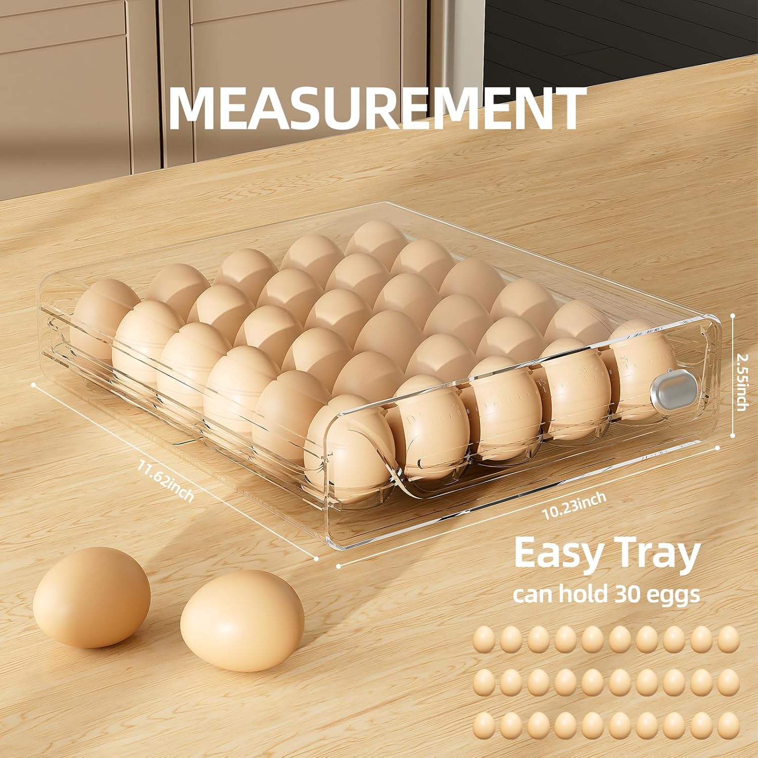 2 Pack 30 Count Large Egg Holder for Fridge, 5 Dozen Stackable Egg Organizer for Refrigerator, Clear Egg Storage Container with Drawer for Refrigerator