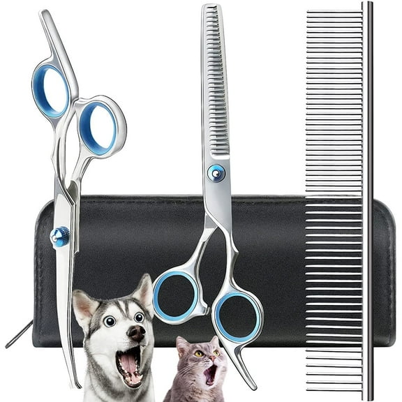3 Pack Dog Grooming Scissors with Safety Round Tip, Perfect Steel Up-Curved Grooming Scissors Thinning Cutting Shears with Pet Grooming Comb for Dogs and Cats