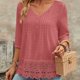 thumbnail image 3 of Camisas Y Tops de Verano de Mujer Estilo Bosque Francés Camisa de Bordado Hueco Cuello Redondo de Poliéster Camisas de Manga Corta para Mujeres Verano, 3 of 7