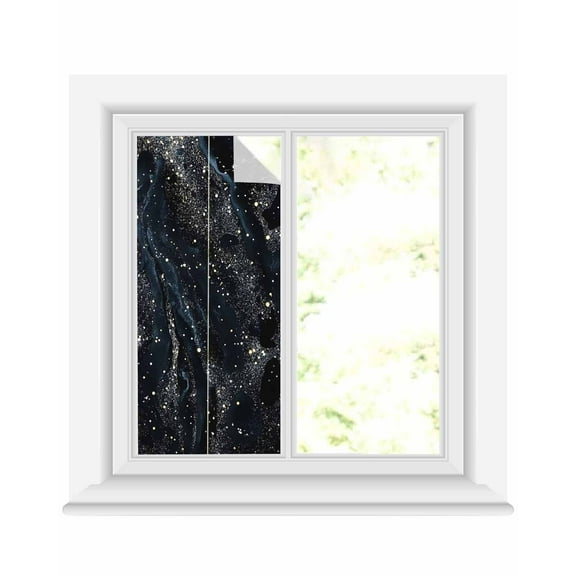 Window Privacy Film Starry Night Stained Glass Window Film Decorative Sun Block Window Cover Chic Modern Black Blue Marble Texture Window Clings Static Adhesive Sticker for Bathroom 17.7"x39.3"