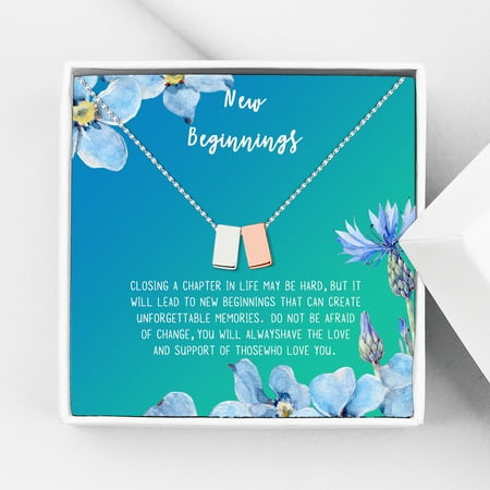 Anavia New Beginnings Gift Card for Her New Job Gift New Relationship Gift Card Cheer up Gift Necklace Encouragement Gift for Daughter-[Silver and Gold Double Cube Bright Blue Gift Card]