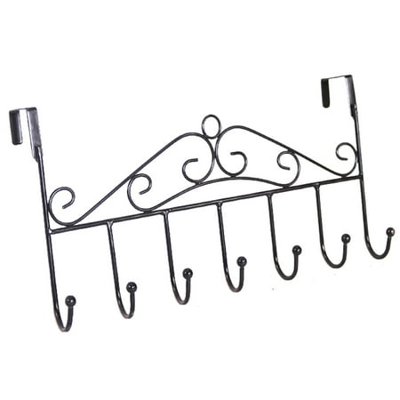 

7 Hooks Bathroom Door Hanger For Towel Coat Clothes Hat Bag Hanging Wrought Iron Hanger (Black)