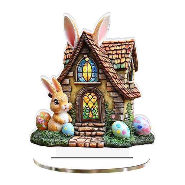 Fiudx Adorno de Conejito de Pascua, Pintado a Mano, Diseño Hueco, Centro de Mesa Festivo, Decoración de Oficina, Material Resistente, Atractivo Visual Único, Juego de 1 Pieza
