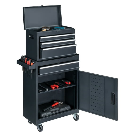 Industrial 4-Drawer Locking Tool Cart w/ Wheels, 330lb Capacity - Steel Storage Cabinet for Workshop Garage Lab (20"W x 40"H, Black)
