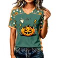 thumbnail image 2 of V Neck Fall Shirts for Women Pumpkin Graphic T Shirts Cute Halloween Tops Thanksgiving Tee Army Green S, 2 of 5
