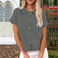 thumbnail image 2 of Ashirexll Chemises à Manches Courtes pour Femmes, Mode Couleur Unie Décontractée Col à Revers avec Cordon Élastique Manches Courtes, 2 of 7