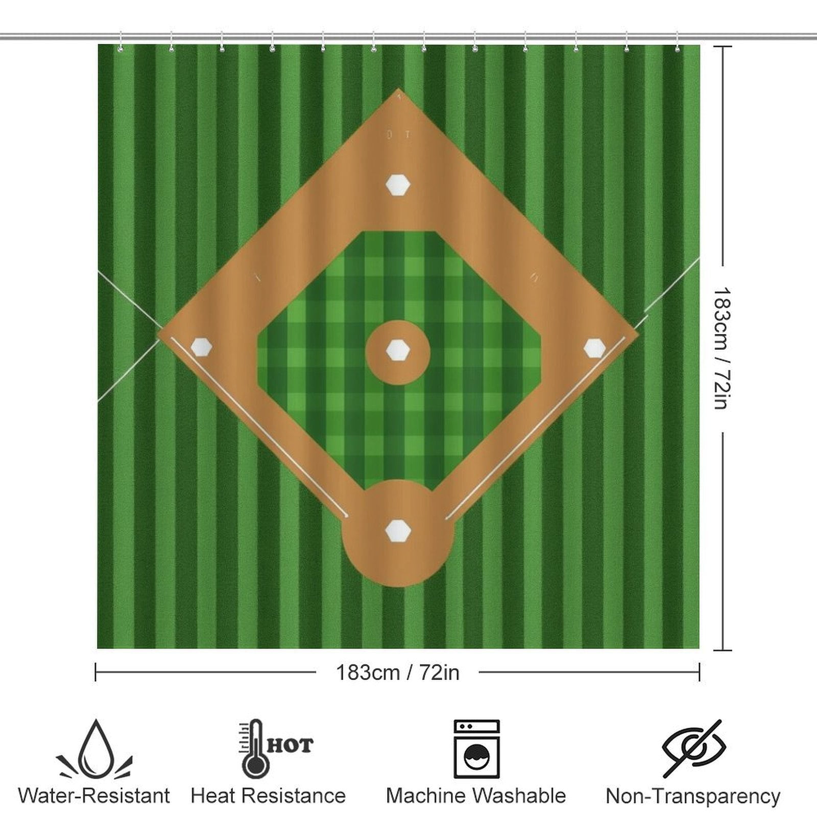 Modern Baseball Field Pattern (1)-1 Shower Curtain Sets Non-Slip Rugs Bath Mat Toilet Cover U Shaped Mat 4 Pcs