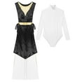 thumbnail image 6 of TSSOE 3pcs Women Liturgical Worship Dance Overlay Dress + Leotard +pants Set Church Choir Performance Black S, 6 of 6