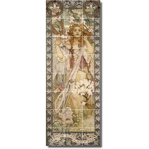 Ceramic Tile Mural-Alphonse Mucha Poster Art 6. 12.75" w x 34" h using (24) 4.25 x 4.25 ceramic tiles