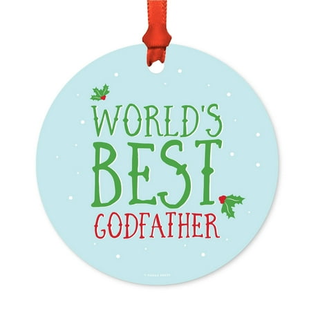 Metal Christmas Ornament, World's Best Godfather, Holiday Mistletoe, Includes Ribbon and Gift