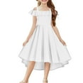 thumbnail image 2 of Delliss Summer Girls' Solid Color Camisole Off Shoulder Dress Knee Length High Low Hem Flowing Sleeve Casual Dress 6-15 Years, 2 of 8