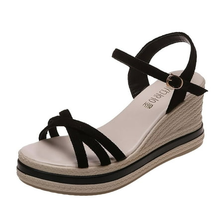 

zuwimk Platform Sandals Women Women s Strappy Straps Lace Up Heel Sandals Black
