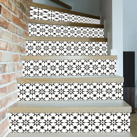 Self Adhesive Stair Stickers, Black and white mosaic wall sticker, Peel and Stick Vinyl Stair Risers Staircase Murals Decals Sticker Decor for Steps, 39.37"x7.09"