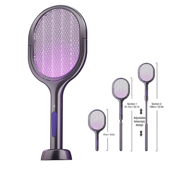 Electric Fly Swatter with Extendable Handle & Rotating Head, 3000V Rechargeable Bug Zapper Racket, 1200mAh Long Lasting, Reach Every Corner, Indoor Outdoor Mosquito Swatter