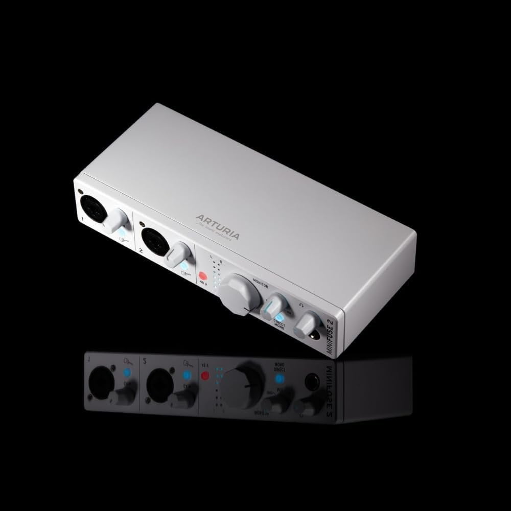 Arturia MiniFuse 2 Dual USB Audio Interface, White Bundle with 2x Pig Hog PHM10 8mm 10ft XLR Microphone Cable and Liquid Audio Instrument Polishing Cloth - Portable Audio Interface for PC, Mac