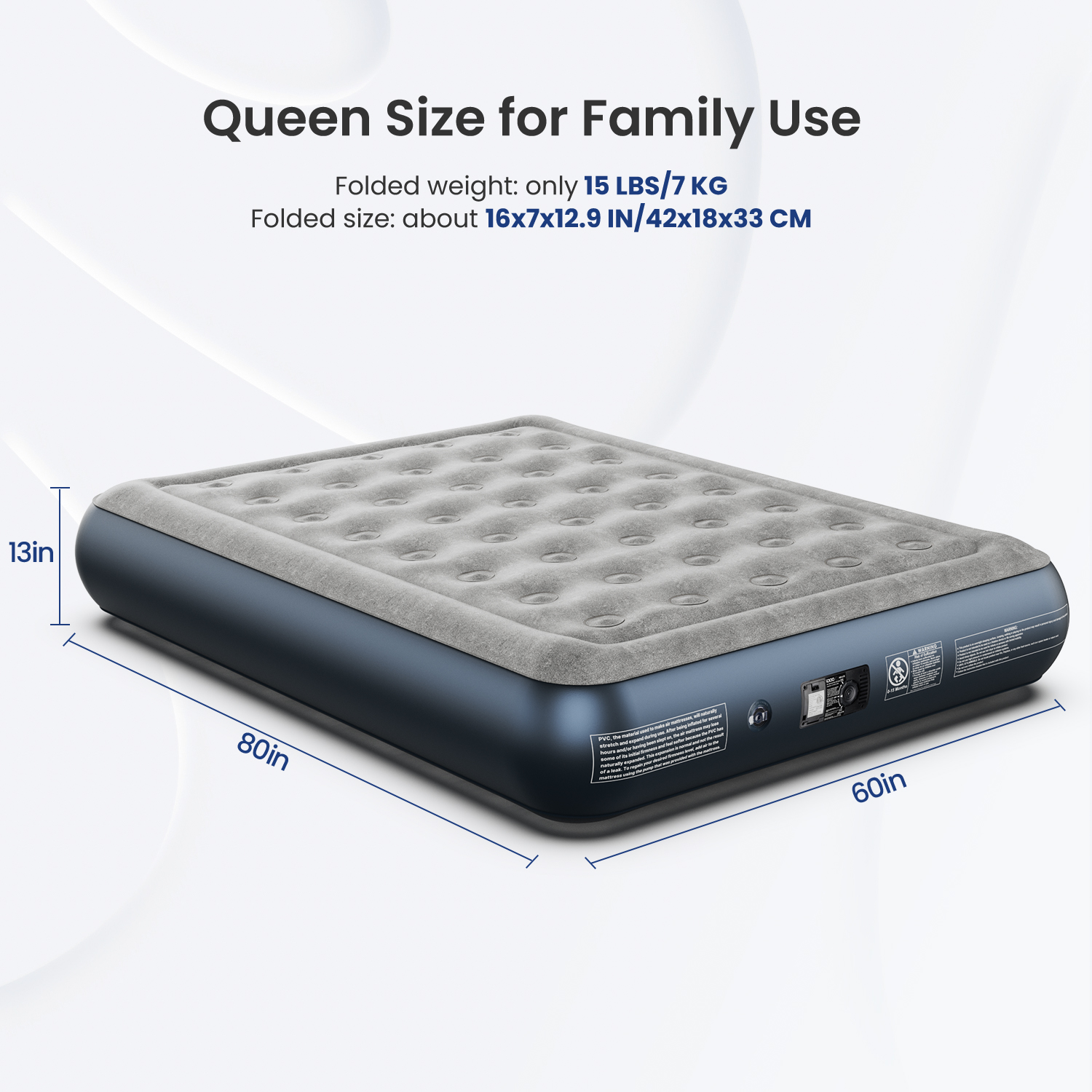 iDOO Queen Size Air Mattress, Inflatable Airbed with Built-in Pump, 650lb MAX - image 4 of 10