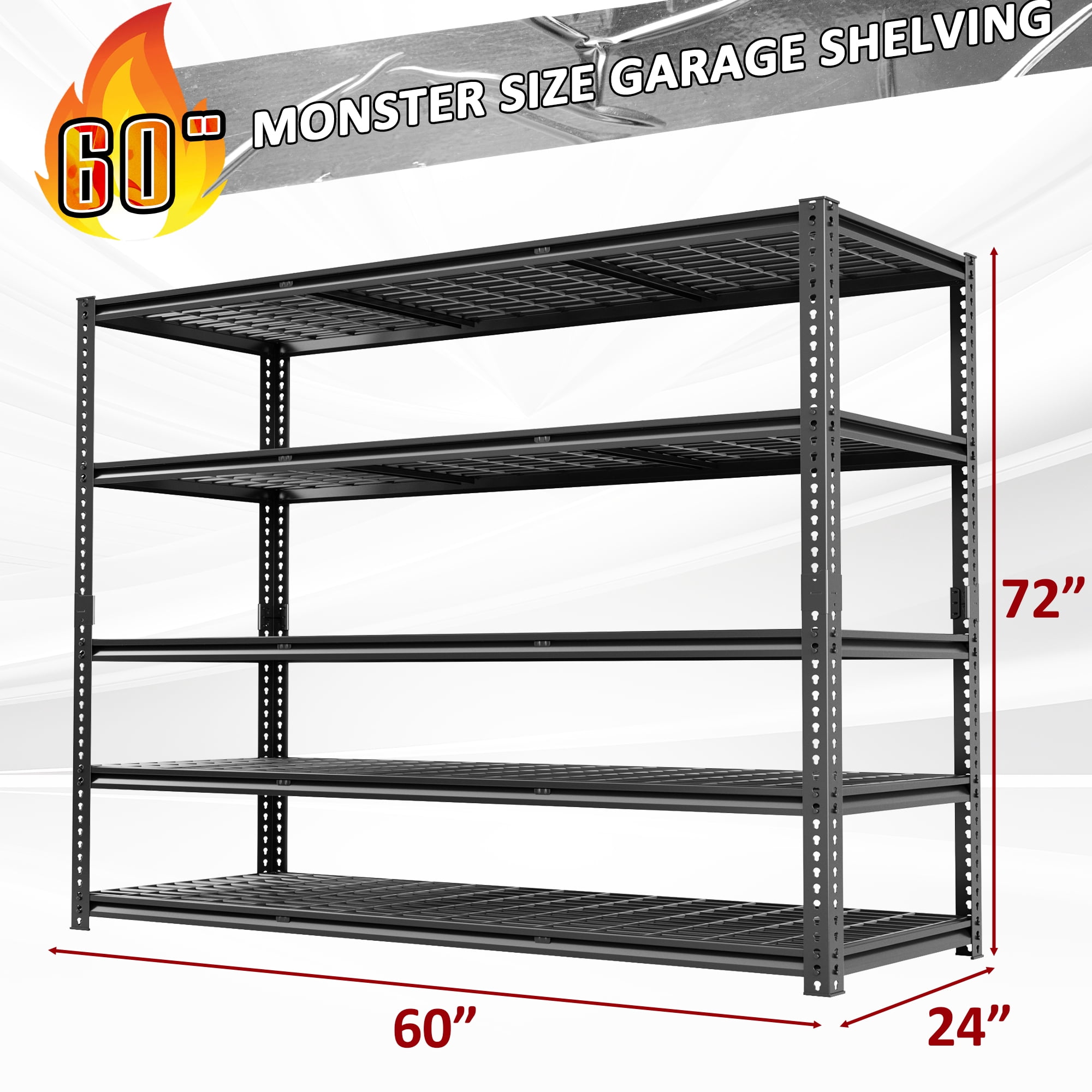 VDEVY 3030LBS Metal Storage Shelves 60"W x 24"D x 72"H Garage Shelving Units Adjustable Storage Rack Heavy Duty Industrial Shelving