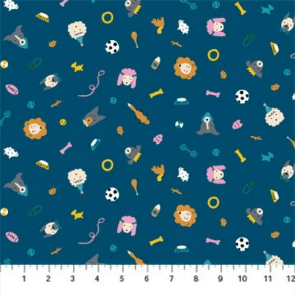 Navy modern dog stuff FIGO Fabrics Best Friend cotton fabric Sold by the Quarter Yard