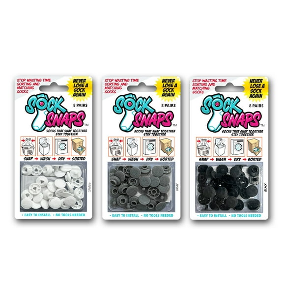 Sock Snaps - Socks Washing Machine Locks - Sock Clips for Washing Machine and Dryer, Socks Organizer for Closet & Sock Keeper - Easy-to-Use Laundry Tool for Washing Socks - 3-Pack Set, 8 Pairs Each