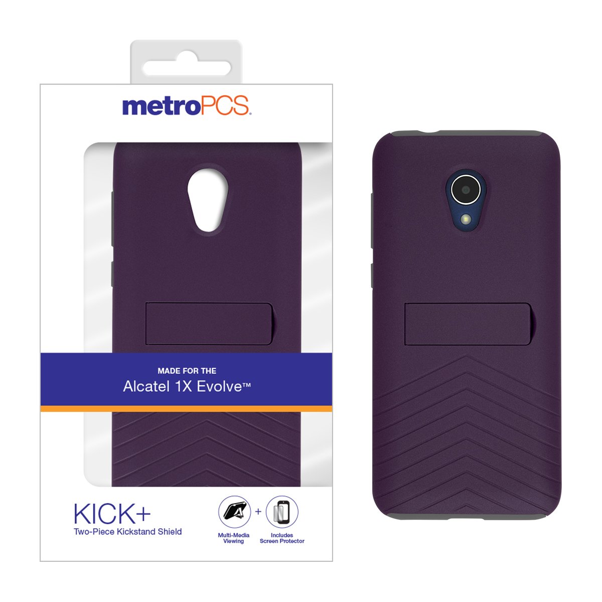 MetroPCS KICK+ TwoPiece Kickstand Shield Phone case for Alcatel 1X Evolve Purple/Grey