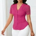 thumbnail image 1 of Xuyuer Women's Lace Patchwork Short Sleeve Blouse, Button V-Neck Casual Fashion Top Solid Color Shirt, 1 of 6