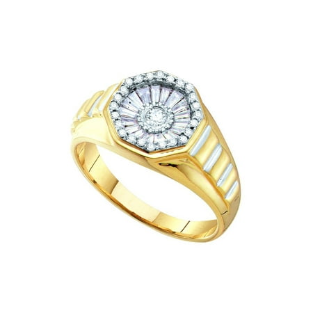 14kt Yellow Gold Mens Round Diamond Two-tone Concave Cluster Ribbed Ring 1/2 Cttw