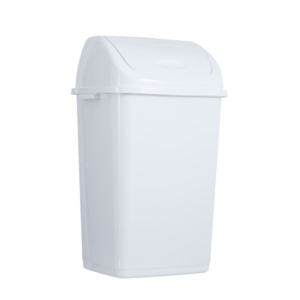 Superio Large Plastic Kitchen Trash Can 13 Gallon White Swing Top Trash