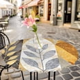 thumbnail image 3 of Abstract Leaves Elastic Fitted Round Table Cover Vintage Yellow White Plant Waterproof Outdoor Tablecloth for Holiday Party, Picnic, Patio & Dining Fits Tables Up to 55"-60", 3 of 8