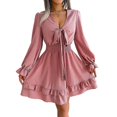 thumbnail image 3 of Womens Deep V Neck Chiffon Dress, Elegant Mini Short Swing Dresses, 3 of 5