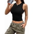 thumbnail image 2 of Women'S Cut Out Ruched Backless Cropped Tank Tops Slim Fit Scoop Neck Sleeveless Solid Tank Black L, 2 of 9