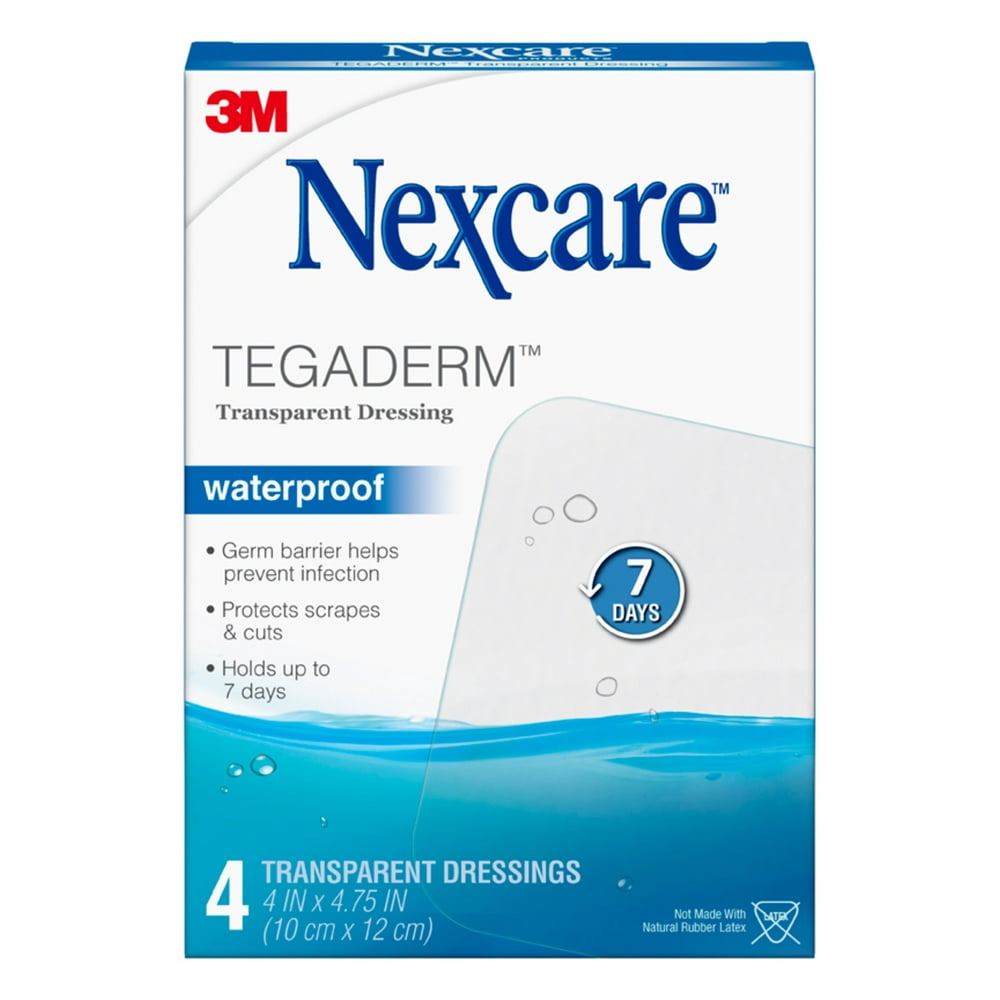 Nexcare Tegaderm Waterproof Dressing, Hospital Grade Bandages, 4" x 4 3